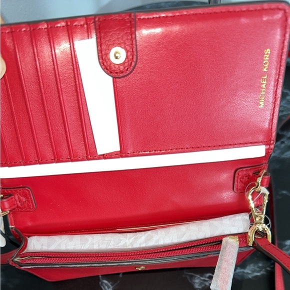 MICHAEL KORS JS Small Pebbled Leather Smartphone Crossbody Red Bag AUTHENTIC NEW - Picture 6 of 7